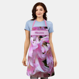 Pink Belladonna Amaryllis Lilis mit Namen Schürze