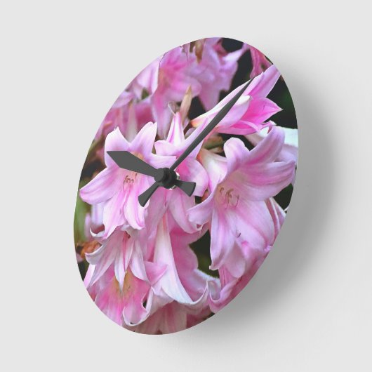 Pink Belladonna Lilies Runde Wanduhr (Winkel)