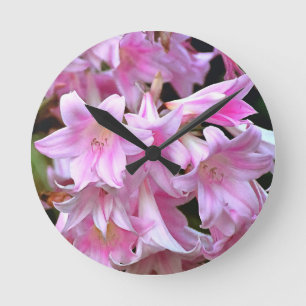 Pink Belladonna Lilies Runde Wanduhr