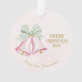 Pink Bells & Green Gingham Coquette Bows Acrylic Ornament