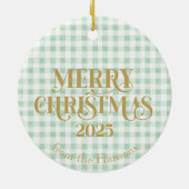 Pink Bells with Green Gingham Coquette Bows Keramik Ornament (Hinten)