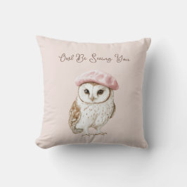 Pink Beret Brown White Owl Be Seeing You Kissen