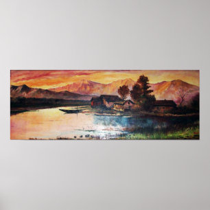 PINK BERGE SEE ALPINE SUNSET LANDSCAPE POSTER