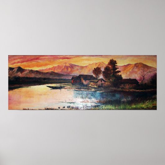 PINK BERGE SEE ALPINE SUNSET LANDSCAPE POSTER (Vorne)