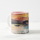PINK BERGE SEE ALPINE SUNSET LANDSCAPE ZWEIFARBIGE TASSE (Vorderseite Links)