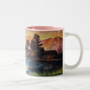 PINK BERGE SEE ALPINE SUNSET LANDSCAPE ZWEIFARBIGE TASSE