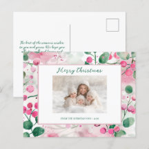 Pink Berries Floral Foto Weihnachten Postkarte