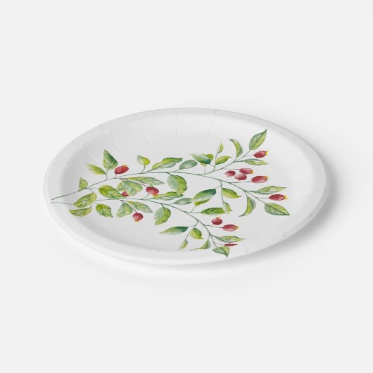 Pink Berries und Green Folipapier Teller (Schrägansicht)
