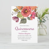 Pink Berry Blume Quinceanera Feier Einladung (Stehend Vorderseite)