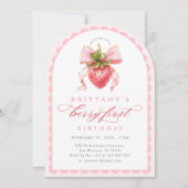 Pink Berry Erster Geburtstag Einladung (Vorderseite)