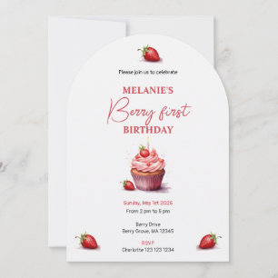 Pink Berry Erster Geburtstag Wasserfarbe Cupcake Einladung