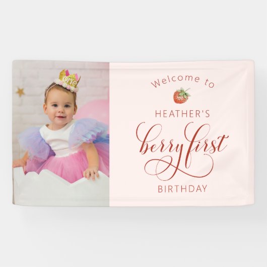 Pink Berry First Birthday Banner (Horizontal)