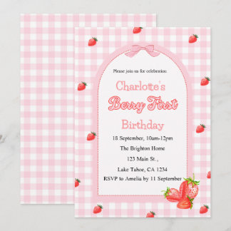 Pink Berry First Birthday Einladung