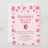 Pink Berry First Birthday Strawberry Sommer Einladung (Vorderseite)
