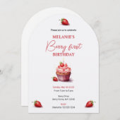 Pink Berry First Birthday Wasserfarbe Custom Foto Einladung (Vorne/Hinten)