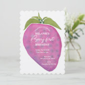 Pink Berry First Birthday Wasserfarbe Custom Foto Einladung (Stehend Vorderseite)