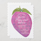 Pink Berry First Birthday Watercolor Custom Einladung (Vorne/Hinten)