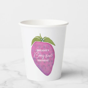 Pink Berry First Birthday Watercolor Custom Pappbecher