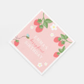 Pink Berry First Girls Erdbeere 1. Geburtstag Serviette (Ecke)