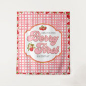 Pink Berry First Red Strawberry Birthday Hintergru Wandteppich (Vorderseite)