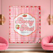 Pink Berry First Red Strawberry Birthday Hintergru Wandteppich