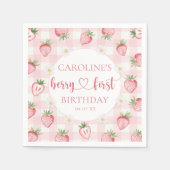 Pink Berry First Strawberry Birthday Napkins Serviette (Vorderseite)