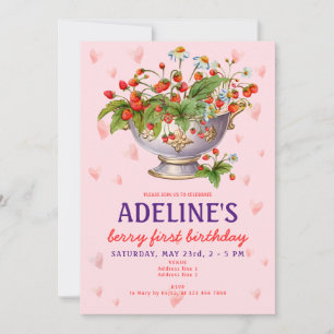 Pink Berry First Wild Strawberry Girl 1. Geburtsta Einladung