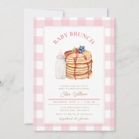 Pink Berry Pancake Babydusche Brunch Einladung (Vorderseite)