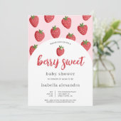 Pink Berry Sweet Strawberry Baby Dusche Einladung (Stehend Vorderseite)