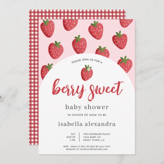 Pink Berry Sweet Strawberry Baby Dusche Einladung (Vorne/Hinten)