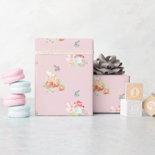 Pink Berry Sweet Strawberry und Babyfee Geschenkpapier