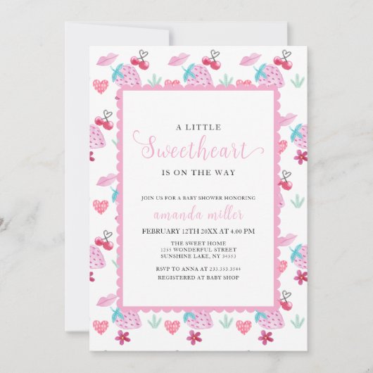 Pink Berry Sweet Sweetheart Valentine Baby Dusche Einladung (Vorderseite)