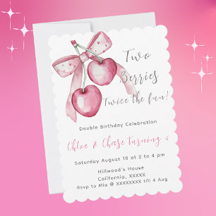 Pink Berry Sweet Twins Geburtstag Einladung für Mä