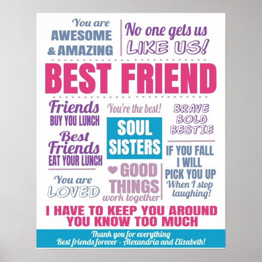 Pink Best Friends Bestie Quotes Poster (Vorne)