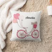 Pink Bicycle and Heart Balloons Personalisiert Kissen (Decke)