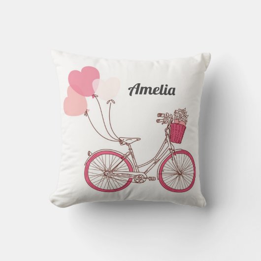 Pink Bicycle and Heart Balloons Personalisiert Kissen (Vorderseite)