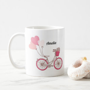 Pink Bicycle and Heart Balloons Persönliche Umarmu Kaffeetasse