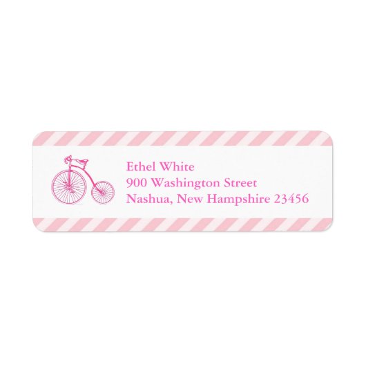Pink Bicycle Baby Dusche Rücksendeadressen-Aufkleb (Vorne)