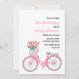 Pink Bicycle Basket Tulip Blume jedes Alter Geburt Einladung