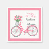 Pink Bicycle Basket Tulip Blume jedes Alter Geburt Serviette (Vorderseite)