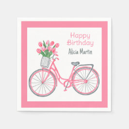 Pink Bicycle Basket Tulip Blume jedes Alter Geburt Serviette