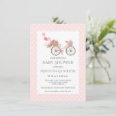 Pink Bicycle Blume Polka Dots Babydusche Einladung (Stehend Vorderseite)