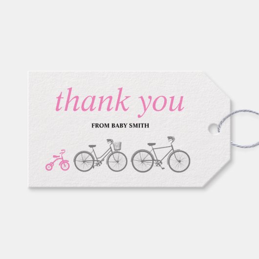 Pink Bicycle Gift Tags Geschenkanhänger (Vorderseite (Horizontal))