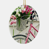 PINK "BICYCLE" MIT BASKET-BLUME KERAMIK ORNAMENT (Rechts)