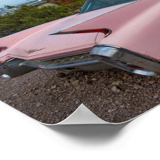 PINK BIG CLASSIC CAR FINS CADDY POSTER (Ecke)