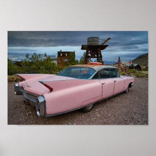 PINK BIG CLASSIC CAR FINS CADDY POSTER