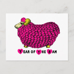 Pink Big Ram Chinesisch Neujahr Zodiac Postkarte