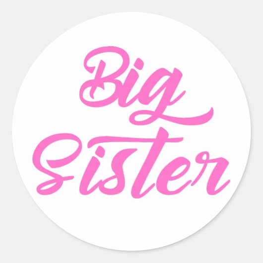 Pink Big Sister Typografie Runder Aufkleber (Vorderseite)