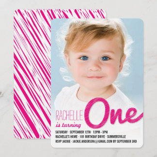 Pink Big Sketch One Baby Girl Erste Geburtstagspar Einladung