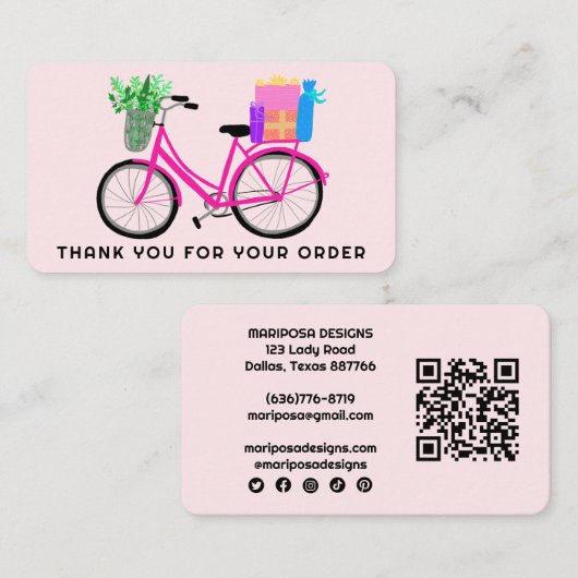 Pink Bike gibt Kundenbestellung Danke QR Code Visitenkarte (Vorne/Hinten)